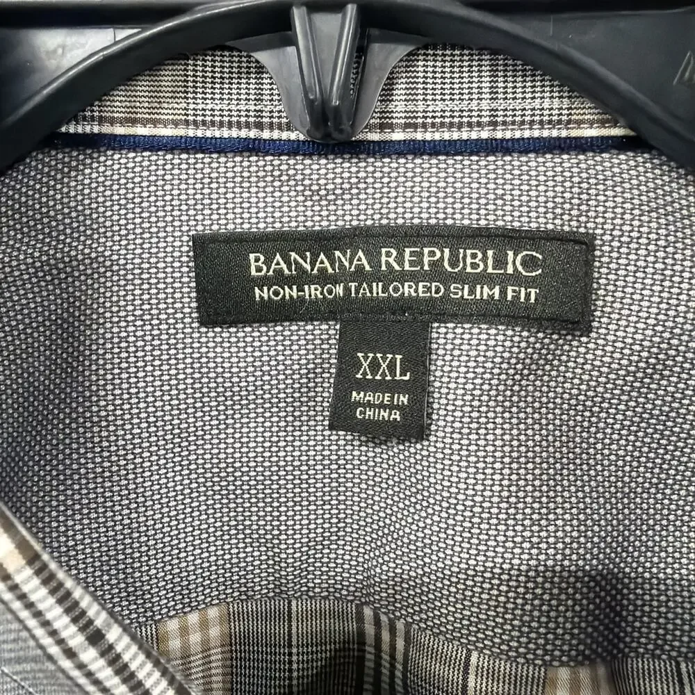 Banana Republic Slim Fit Mens XXL Gingham Button Down Shirt Long Sleeve